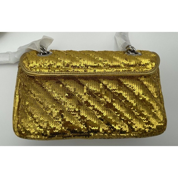 NEW! GUCCI MARMONT METALLIC SEQUIN GOLD  GG CROSSBODY BAG PURSE AUTHENTIC - Picture 6 of 15